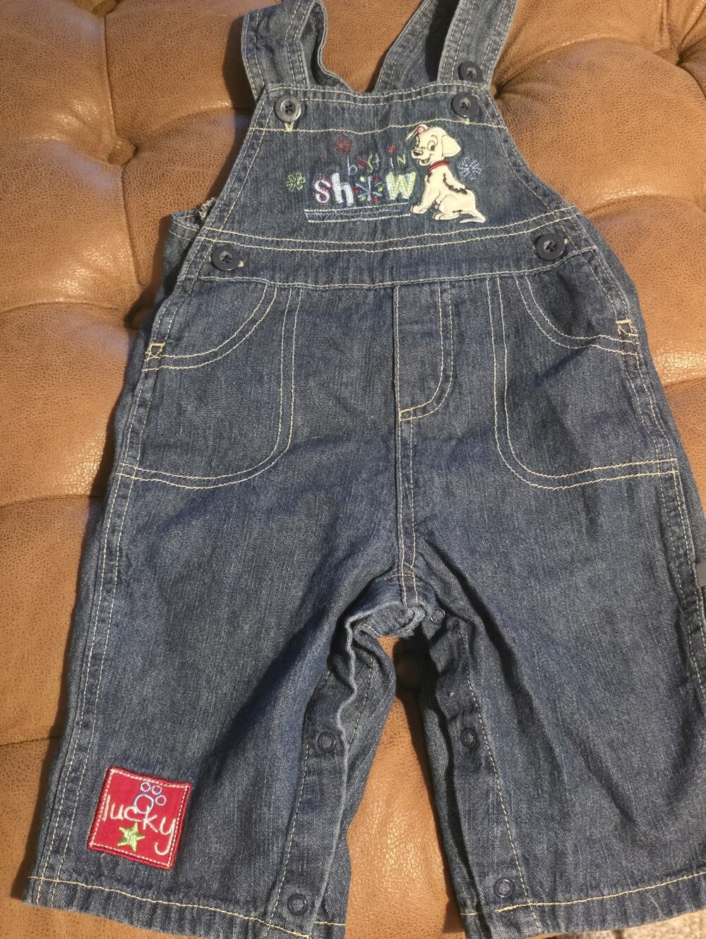 Vintage Disney 101 Dalmatians Denim Overalls 6-9 Month Best in Show Holiday 2010
